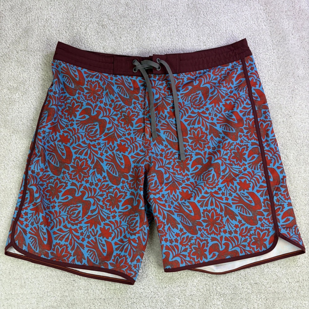 prAna Vintage Boardshort Mens 34 (36) Rust Flora Fauna 8 Inch Surf Swim Trunks